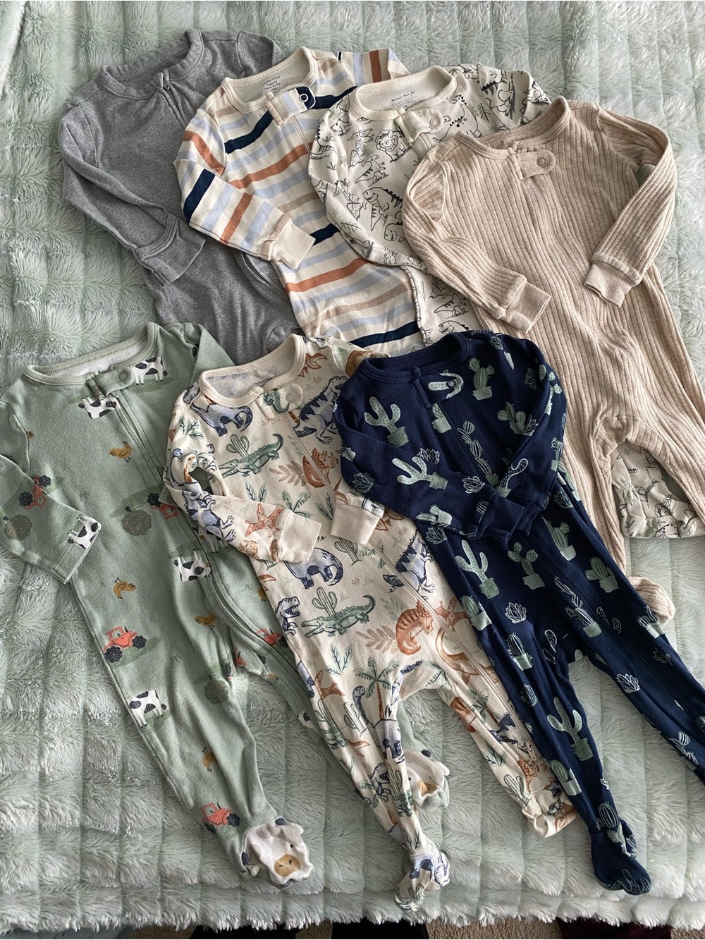 Bundle of 7 Infant Baby Footed Pajamas — 6-9m, Carter’s/Member’s Mark/Old Navy